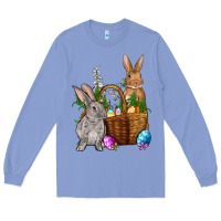 Colony Blue Bunnys carrots eggs with basket easter Long Sleeve Tee - OliviaCreatesArt