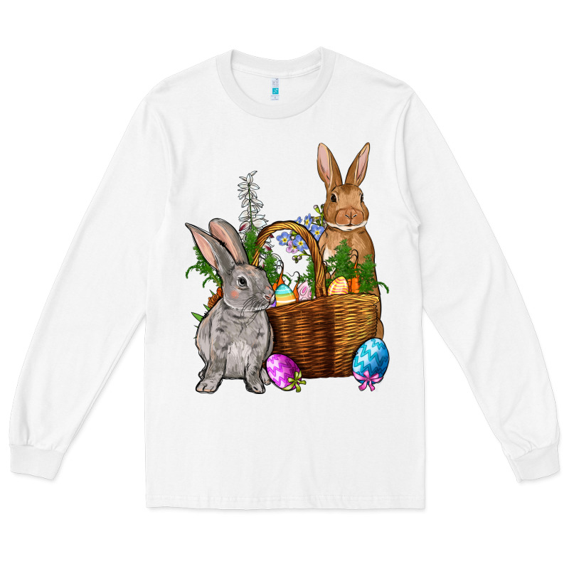 Bunnys Carrots Eggs With Basket Easter Long Sleeve Tee by OliviaCreatesArt | Teevron
