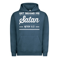 Pigment Midnight Navy Get behind me Satan Matthew 1623 Quote Urban Hoodie - longCreatives