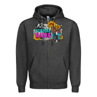 Charcoal Heather cowgirl mama with boots and sunflowers and cowhide Zipper Hoodie - Artiststas
