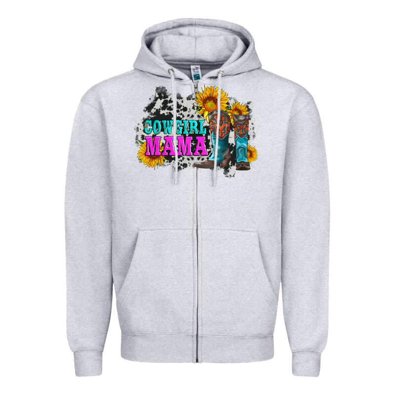 Cowgirl Mama With Boots And Sunflowers And Cowhide Zipper Hoodie by Artiststas | Teevron