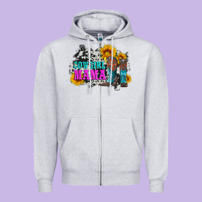 Cowgirl Mama With Boots And Sunflowers And Cowhide Zipper Hoodie Designed By Artiststas