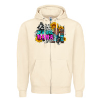 Sandshell cowgirl mama with boots and sunflowers and cowhide Zipper Hoodie - Artiststas