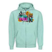 Seafoam cowgirl mama with boots and sunflowers and cowhide Zipper Hoodie - Artiststas