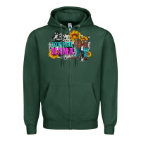 Sports Green cowgirl mama with boots and sunflowers and cowhide Zipper Hoodie - Artiststas