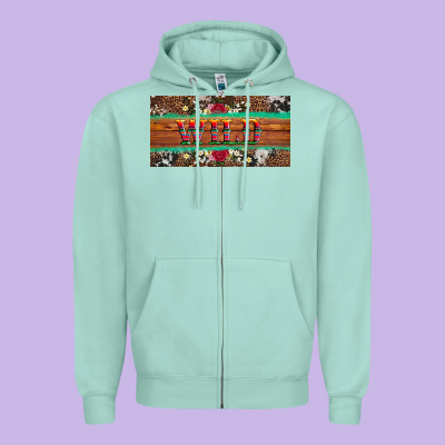 Western Wild And Floral Leopard  Cowhide Licanse Plate Zipper Hoodie Designed By Artiststas