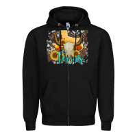 Black western texas  and cowhide with sunflower Zipper Hoodie - Artiststas