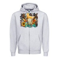 Heather Grey western texas  and cowhide with sunflower Zipper Hoodie - Artiststas