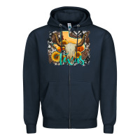 Navy western texas  and cowhide with sunflower Zipper Hoodie - Artiststas