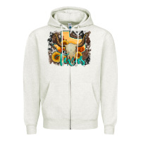 Oatmeal Heather western texas  and cowhide with sunflower Zipper Hoodie - Artiststas