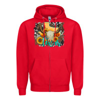 Red western texas  and cowhide with sunflower Zipper Hoodie - Artiststas
