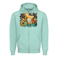 Seafoam western texas  and cowhide with sunflower Zipper Hoodie - Artiststas