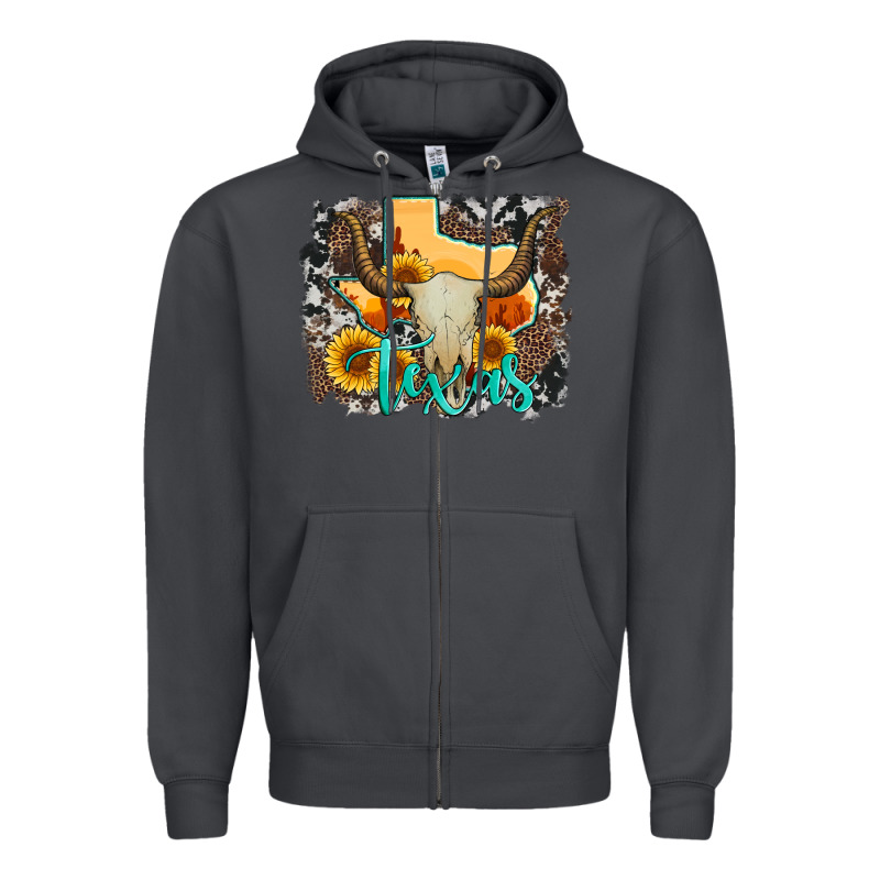 Western Texas  And Cowhide With Sunflower Zipper Hoodie by Artiststas | Teevron
