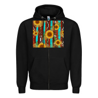 Black western sunflower cactus serape and cowhide Zipper Hoodie - Artiststas
