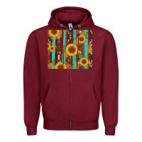 Burgundy western sunflower cactus serape and cowhide Zipper Hoodie - Artiststas