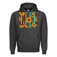 Charcoal Heather western sunflower cactus serape and cowhide Zipper Hoodie - Artiststas