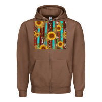 Chestnut western sunflower cactus serape and cowhide Zipper Hoodie - Artiststas