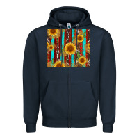 Navy western sunflower cactus serape and cowhide Zipper Hoodie - Artiststas