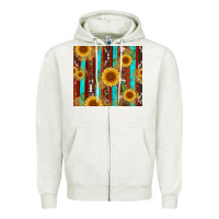 Oatmeal Heather western sunflower cactus serape and cowhide Zipper Hoodie - Artiststas