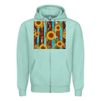 Seafoam western sunflower cactus serape and cowhide Zipper Hoodie - Artiststas