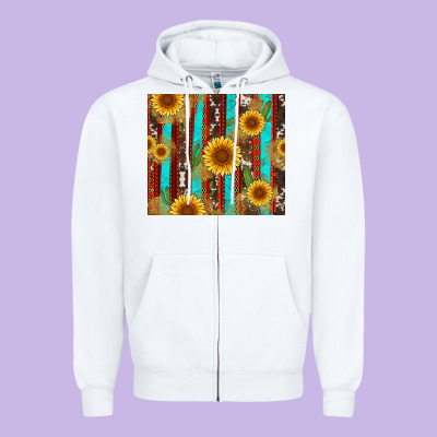 Western Sunflower Cactus Serape And Cowhide Zipper Hoodie Designed By Artiststas