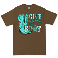 Cacao Give Cancer the boot Ovarian Cancer teal ribbon Premium Tee - NancyCooperArtShop