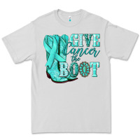 Dove Grey Give Cancer the boot Ovarian Cancer teal ribbon Premium Tee - NancyCooperArtShop