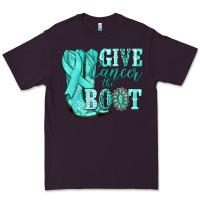Plum Give Cancer the boot Ovarian Cancer teal ribbon Premium Tee - NancyCooperArtShop
