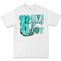 White Give Cancer the boot Ovarian Cancer teal ribbon Premium Tee - NancyCooperArtShop