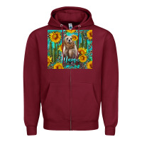 Burgundy mama bear with sunflowers and cactus Zipper Hoodie - Artiststas