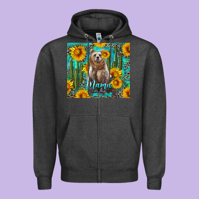 Mama Bear With Sunflowers And Cactus Zipper Hoodie Designed By Artiststas
