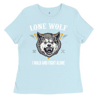 Baby Blue Lone Wolf I Walk and Fight Alone Loner Motivation Ladies Tee - longCreatives