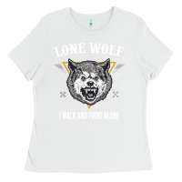 White Lone Wolf I Walk and Fight Alone Loner Motivation Ladies Tee - longCreatives