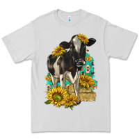 Dove Grey Sunflowers Cow Premium Tee - texasbilliewilder