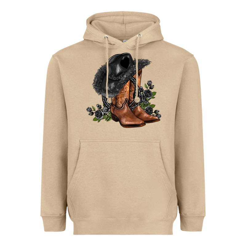 Black Cowgirl  And Roses Heavyweight Hoodie by AdoDesignShop | Teevron