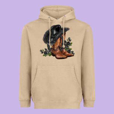 Black Cowgirl  And Roses Heavyweight Hoodie Designed By Adodesignshop