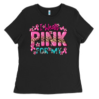 Black I wear pink for my custom name Cancer Awareness Ladies Tee - HowdyJamesFarm