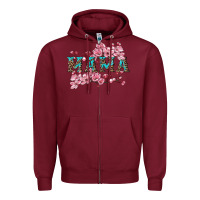 Burgundy mama with cherry blossoms Zipper Hoodie - Artiststas