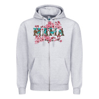 Heather Grey mama with cherry blossoms Zipper Hoodie - Artiststas