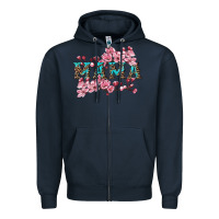 Navy mama with cherry blossoms Zipper Hoodie - Artiststas
