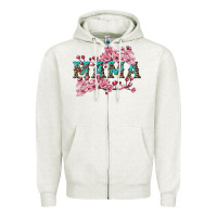 Oatmeal Heather mama with cherry blossoms Zipper Hoodie - Artiststas