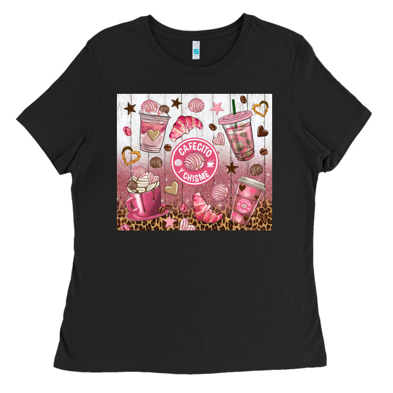 Cafecito Y Chisme With Leopard Tumbler Tbs Ladies Tee by TumblerDesignByShophia | Teevron
