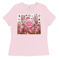 Bubblegum Pink cafecito y chisme with leopard tumbler tbs Ladies Tee - TumblerDesignByShophia