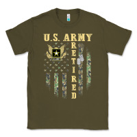 Army Green US ARMY Retired  Distressed American Flag Patriotic Classic Tee - longCreatives