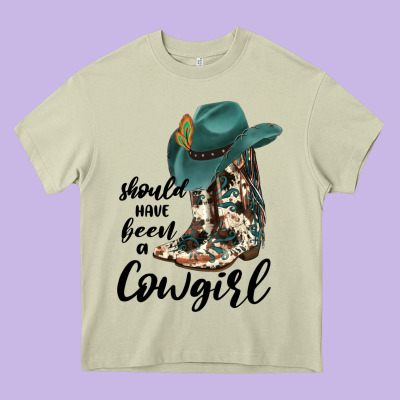 Should Have Been A Cowgirl Heavy Core Tee Designed By Jahusdesignshop