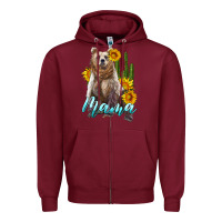 Burgundy mama bear with sunflowers and cactus Zipper Hoodie - Artiststas