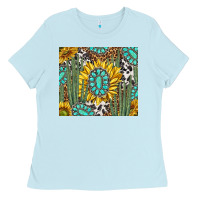 Baby Blue western cactus with sunflowers and turquoise tumbler tbs Ladies Tee - TumblerDesignByShophia