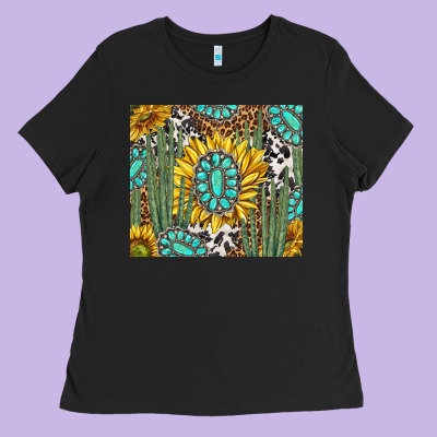 Western Cactus With Sunflowers And Turquoise Tumbler Tbs Ladies Tee Designed By Tumblerdesignbyshophia