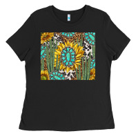 Black western cactus with sunflowers and turquoise tumbler tbs Ladies Tee - TumblerDesignByShophia