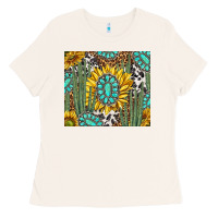 Bone western cactus with sunflowers and turquoise tumbler tbs Ladies Tee - TumblerDesignByShophia